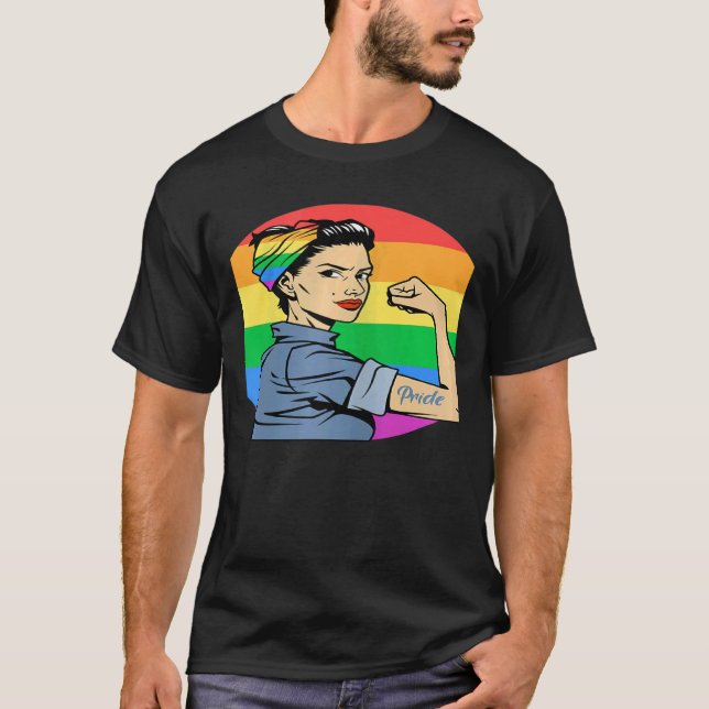 Camiseta Mulher LGBT Gay Lésbica Orgulho Feminista Rainbow  (Frente)