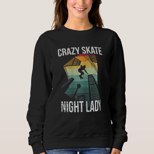 Camiseta Mulher Louca Skate-Noite-Moça Por Um Patinador (Frente)