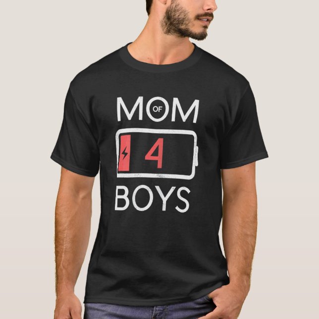 Camiseta Mulher Mãe De 4 Rapazes Mães Com Baixa Bateria (Frente)