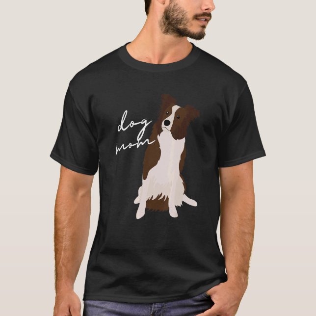 Camiseta Mulher Mãe de Cachorro Collie Branco e Vermelho Mã (Frente)