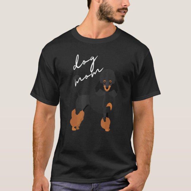 Camiseta Mulher Mãe de Cachorro Poodle Preto e Marrom Adest (Frente)