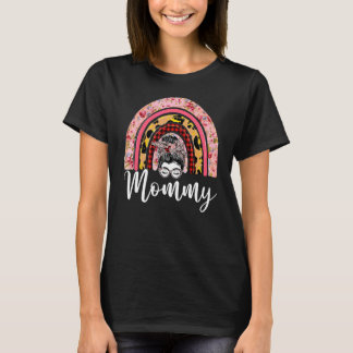 Camiseta Mulher Mamãe Leopardo Floral Rainbow Messy Bun Mot