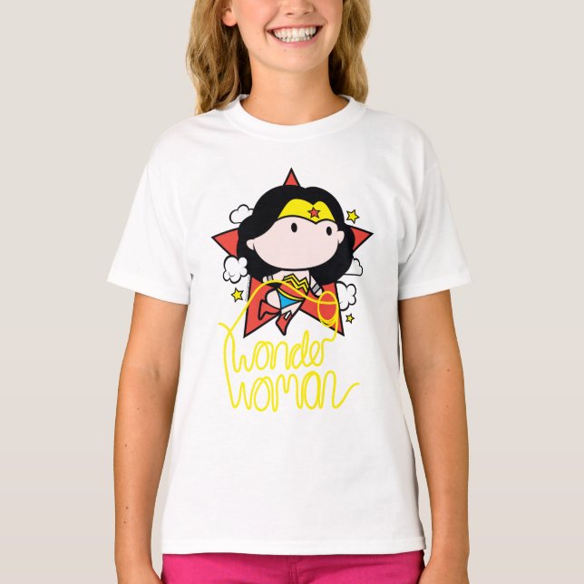 Camiseta Mulher Maravilha Chibi Voando com Laço (Frente)