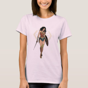 Camiseta Mulher Maravilha Com Arte Cômica Com Espada