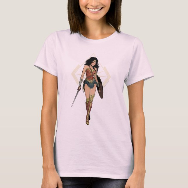 Camiseta Mulher Maravilha Com Arte Cômica Com Espada (Frente)