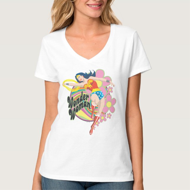 Camiseta Mulher Maravilha Flores Retro (Frente)