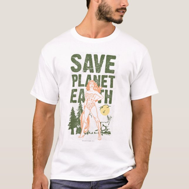 Camiseta Mulher Maravilha Salva Planeta Terra (Frente)