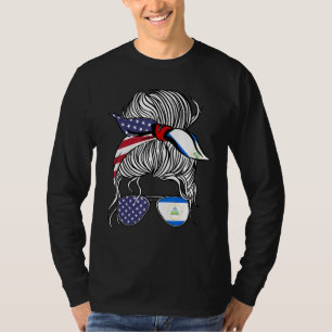 Camiseta Mulher Menina Bandeira Patriota Nicaraguense Ameri