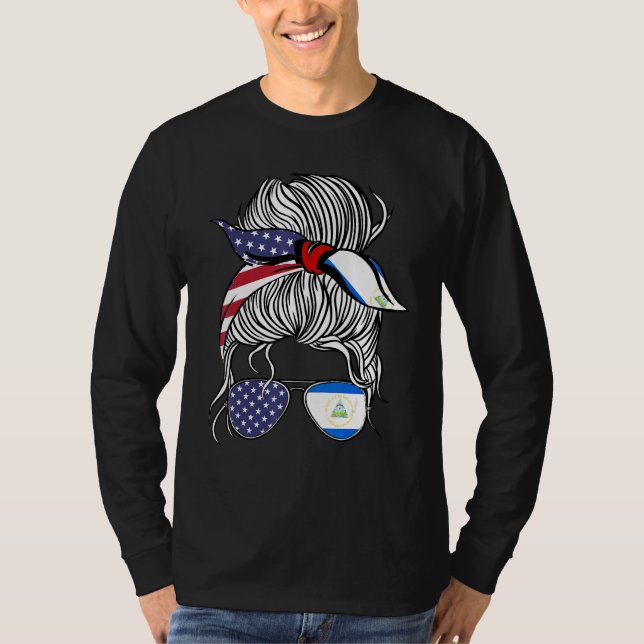 Camiseta Mulher Menina Bandeira Patriota Nicaraguense Ameri (Frente)