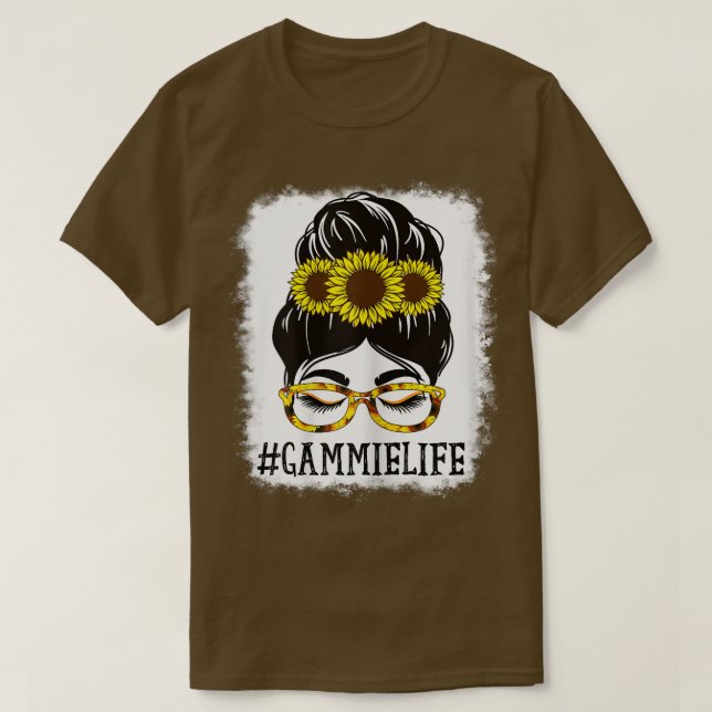 Camiseta Mulher Mensagem Bun Gammie Life Vovó Girassóis Cu (Frente do Design)