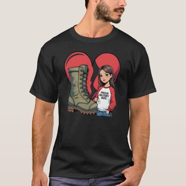 Camiseta Mulher Militar Orgulhosa - Coração "Boot Wife" (Frente)