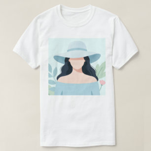 Camiseta Mulher Misteriosa com Chapéu de Abas Largas