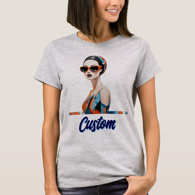 Camiseta Mulher moderna Chic, elegância geométrica (Frente)