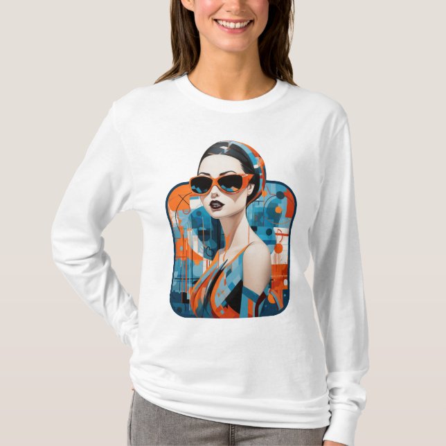 Camiseta Mulher moderna Chic, elegância geométrica (Frente)
