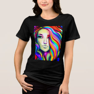 Camiseta Mulher Moderna Retroativa com Cabelo Arco-íris