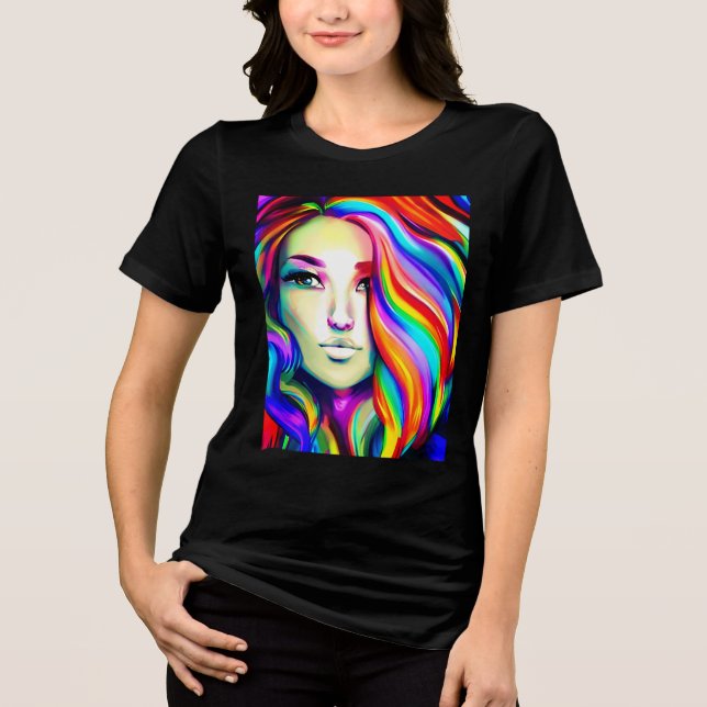 Camiseta Mulher Moderna Retroativa com Cabelo Arco-íris (Frente)