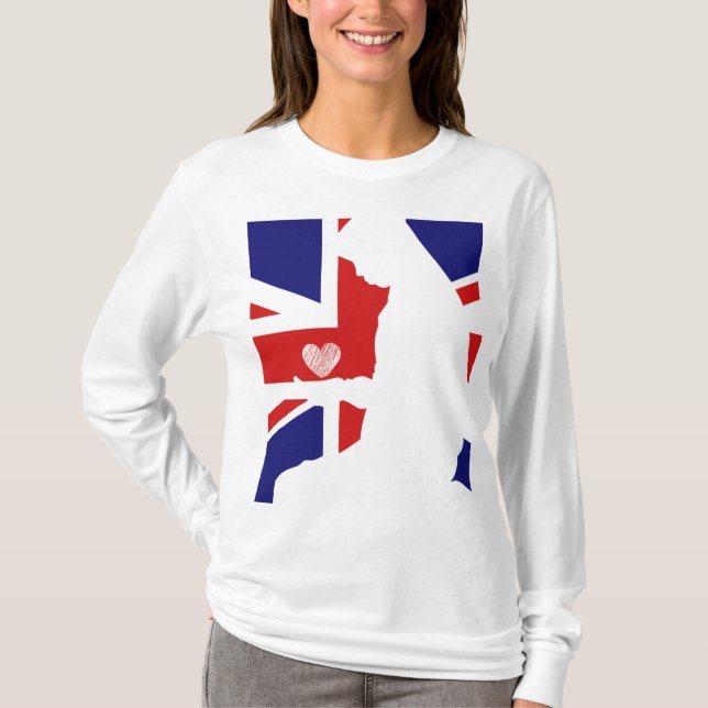 Camiseta Mulher muçulmana de Union Jack rezando de coração  (Frente)