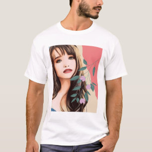 Camiseta Mulher mulher mulher mulher bonito rosto, arte ret