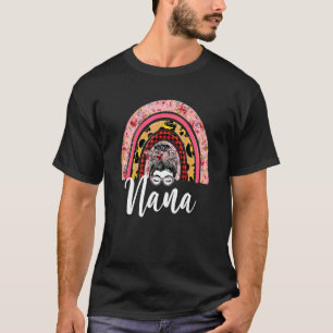 Camiseta Mulher Nana Floral Leopard Rainbow Messy Bun Mothe