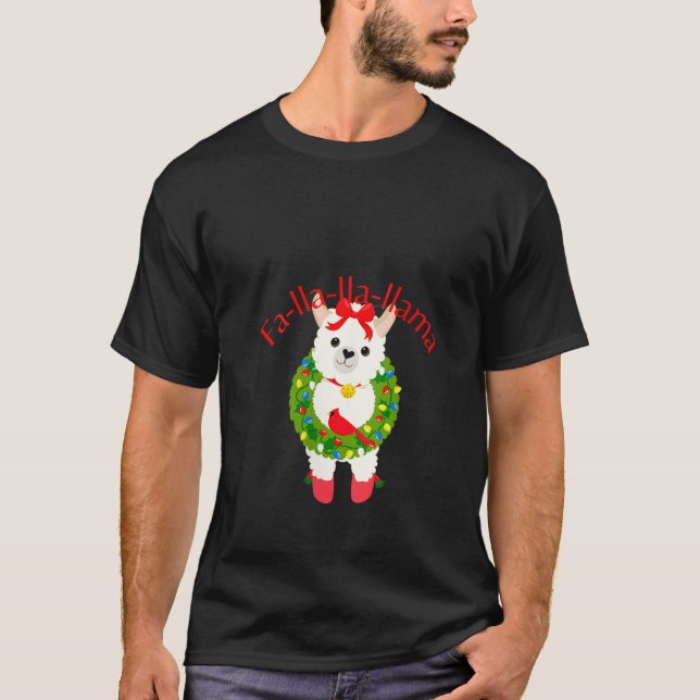Camiseta Mulher Natal Llama Candy Cane Engraçado Fa La Holi (Frente)