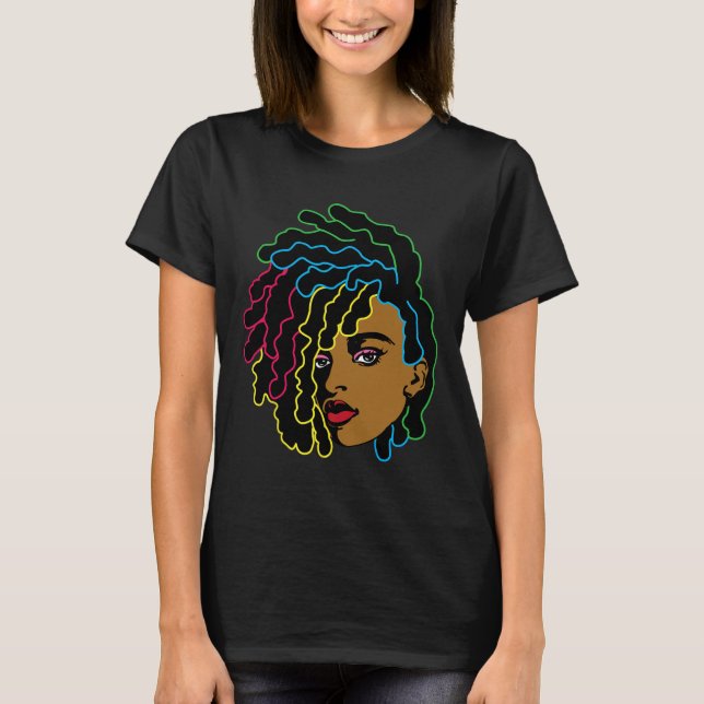 Camiseta Mulher Negra Africana Cabelo Legal História Negra  (Frente)