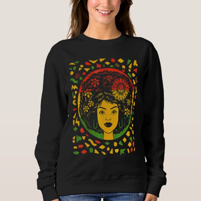 Camiseta Mulher Negra Africana História Mês com Flores (Frente)
