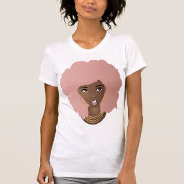 Camiseta Mulher Negra, Afro-Rosa, Expressão Enrugada