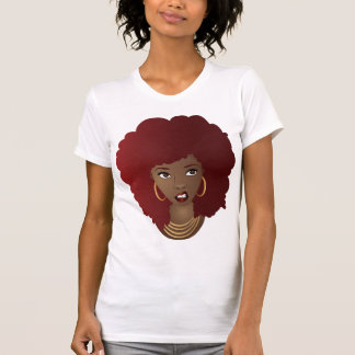 Camiseta Mulher Negra, Afro Vermelho, Expressão Enrugada