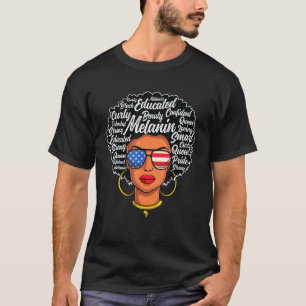Camiseta Mulher Negra Arte Palavra Bandeira Americana Óculo