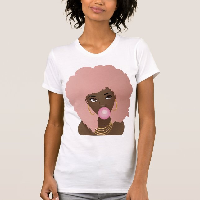 Camiseta Mulher Negra, Cor-de-rosa, Borracha rosa-rosa-pica (Frente)