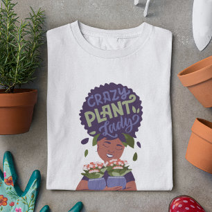 Camiseta Mulher Negra Dama de Planta Louca, Plantas de Abra