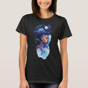 Camiseta Mulher Negra Espiritual Menina Afro Galáxia Melani