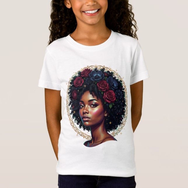 Camiseta Mulher Negra Floral Afro (Frente)