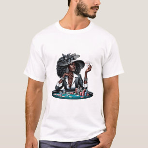 Camiseta Mulher Negra Jogo Cartões Casino Cartões Poker Art