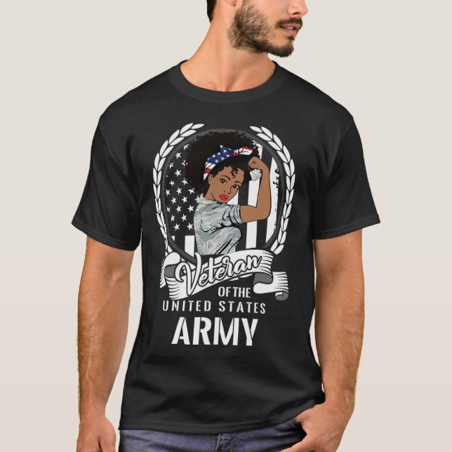 Camiseta Mulher Negra Negra-Americana do Exército Americano (Frente)