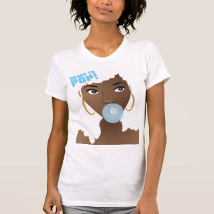 Camiseta Mulher negra, pronta para Pop, Bublegum, azul