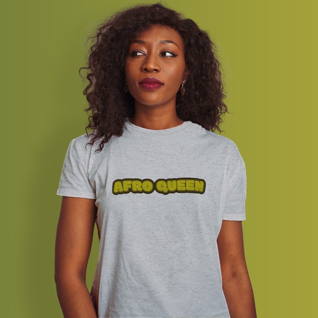 Camiseta Mulher Negra - Rainha Afro, Camisa-Cinza (Afro Queen Text T shirt)