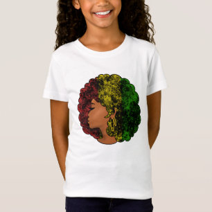 Camiseta Mulher negra rasta afro vermelho amarelo verde