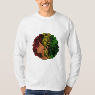 Camiseta Mulher negra rasta afro vermelho amarelo verde