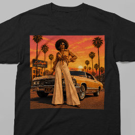 Camiseta Mulher Negra Retro dos Anos 70 de Los Angeles LA