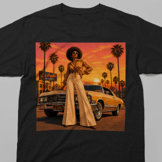 Camiseta Mulher Negra Retro dos Anos 70 de Los Angeles LA
