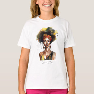 Camiseta Mulher Negra Vestindo Quebra-Cabeça Étnica