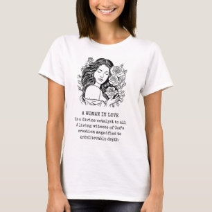 Camiseta Mulher no Poema do Amor, Preta e Branca com rosas