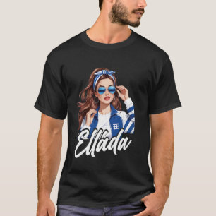 Camiseta Mulher Óculos de Sol Bandeira Grécia Menina Grega