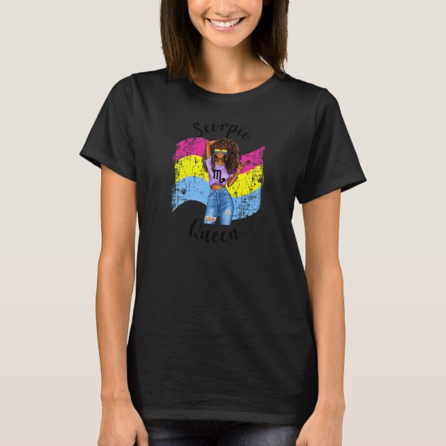 Camiseta Mulher Orgulho Pansexual Escorpião Rainha Zodiac P (Frente)
