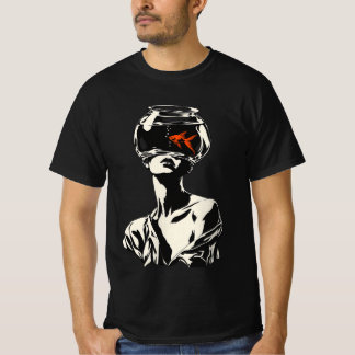Camiseta Mulher Peixe Dourado Surrealista Arte Gráfica Retr