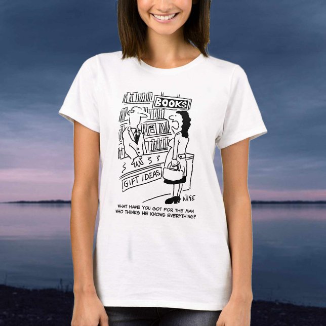 Camiseta Mulher pergunta numa livraria (Criador carregado)