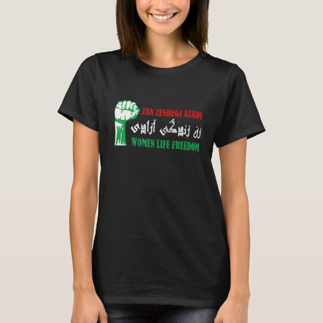 Camiseta Mulher Persa Vida Liberdade Zan Zendegi Azadi (Frente)