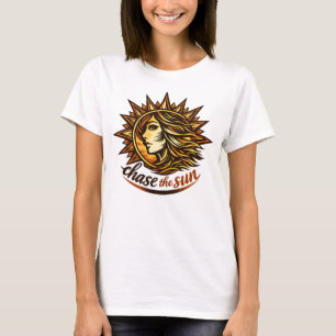 Camiseta Mulher Perseguir o Sol Luz Interior Liberdade Femi