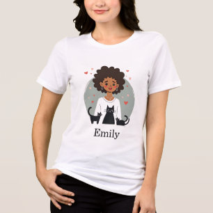 Camiseta Mulher PERSONALIZADA com três gatos e corações pre